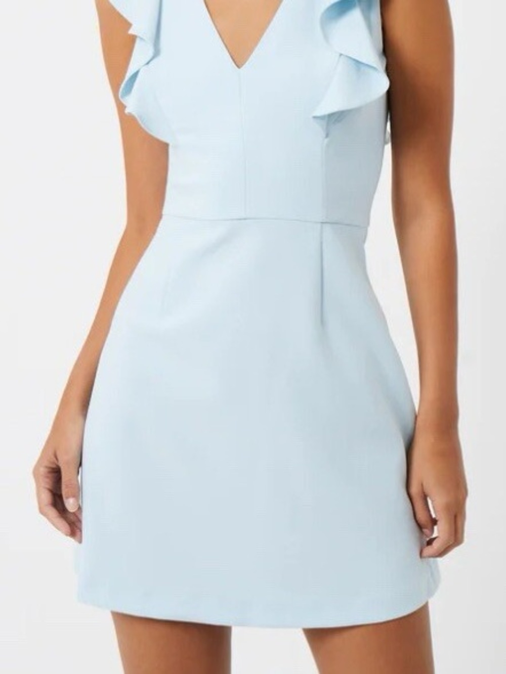 French Connection Powder Blue V-Neck Ruffle Mini Dress